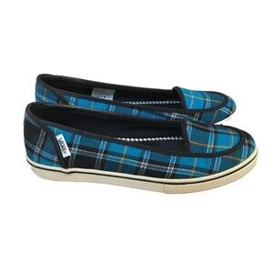 Vans Classic Carter Slip-on Sneakers Blue Plaid Patchwork Women’s 6.5 Flats